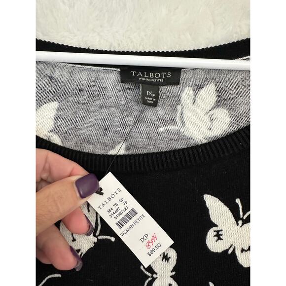 NWT Talbots Black Butterfly Dragonfly Knit Top 1XP 1X P Ruffle - Picture 4 of 7